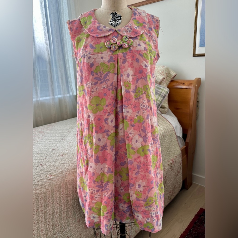 Vintage Handmade 1960s Babydoll Floral Mini Tent Dress- size S - Picture 2 of 9